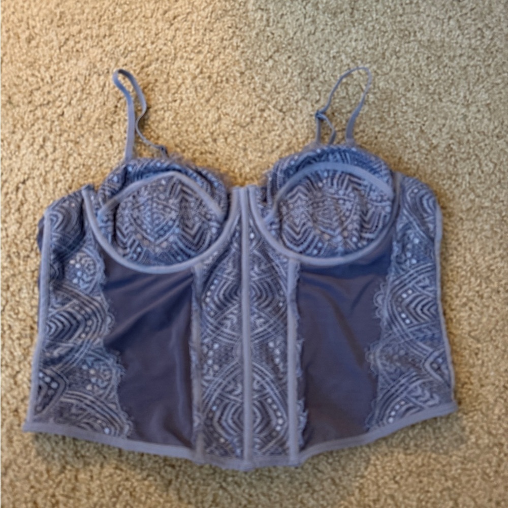 Garage Lavender Lace-Trim Bustier Top
